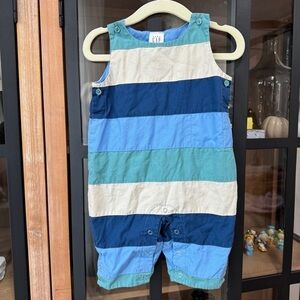 Vintage 2001 Baby Gap kids romper overalls shortall stripes 90s cotton boy